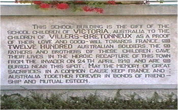 Plaque in Villers  Bretonneux