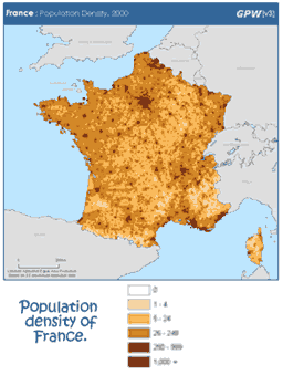 Map of population diensity of France